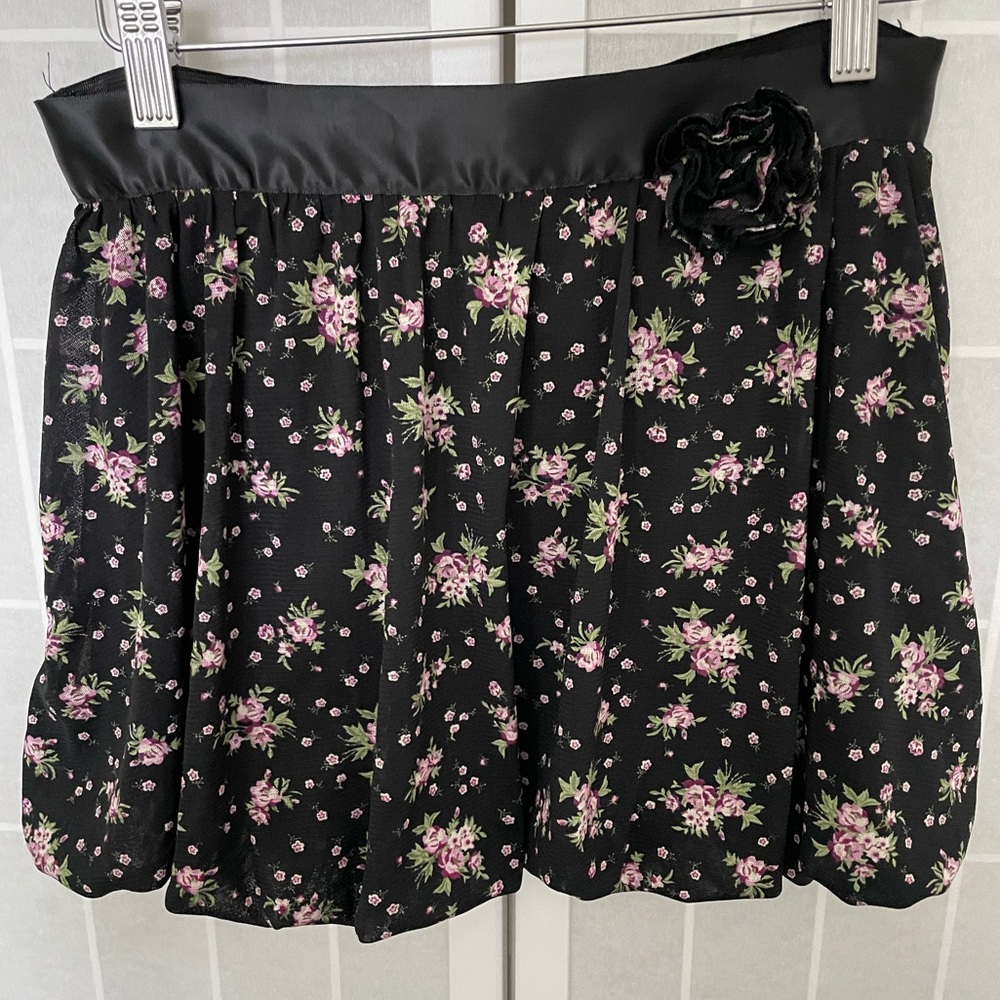 BCX Girl Dressy Mesh Bubble Floral (Black pink, mauve, green) Skirt, Large (14).